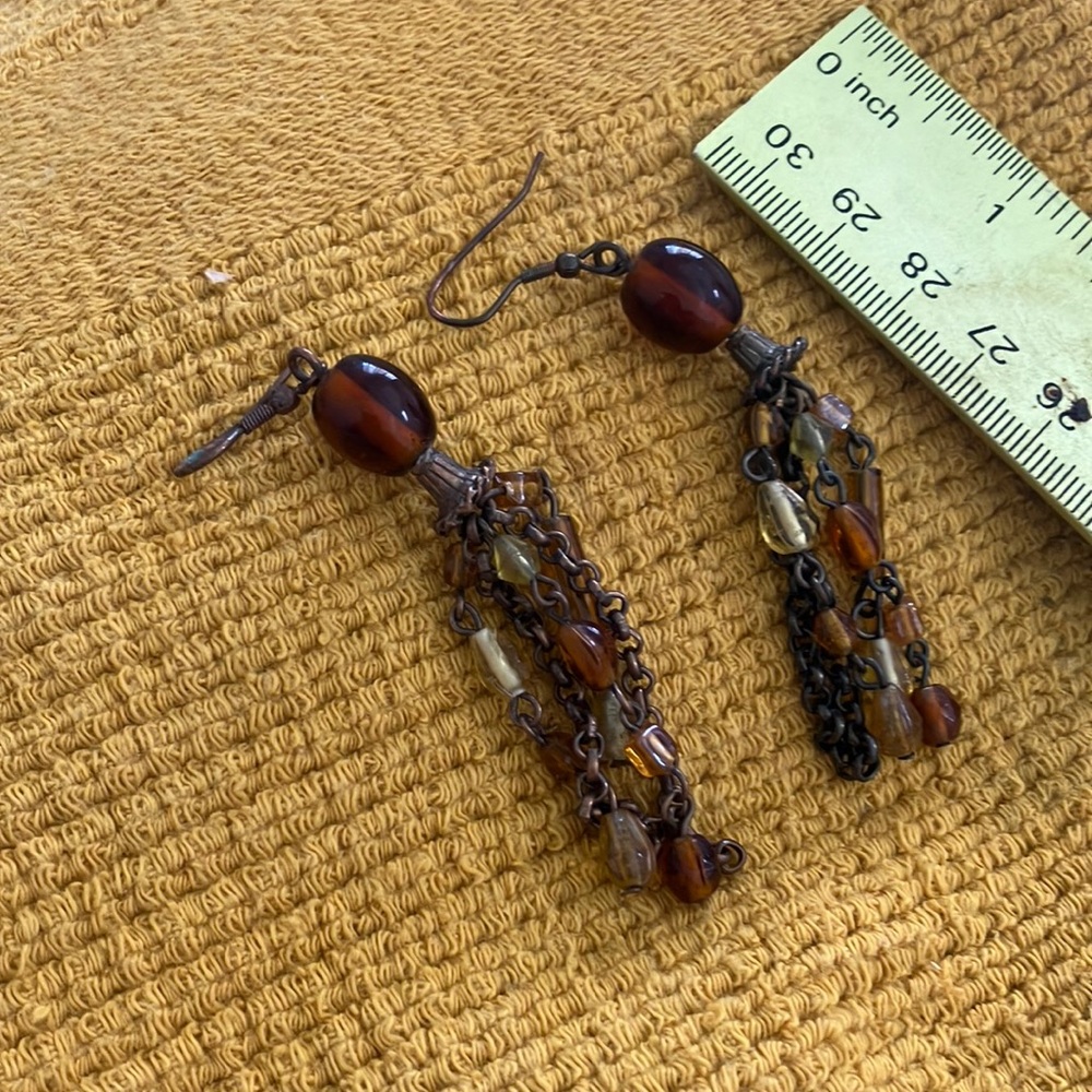 Elegant Brown Beaded Dangle Earrings